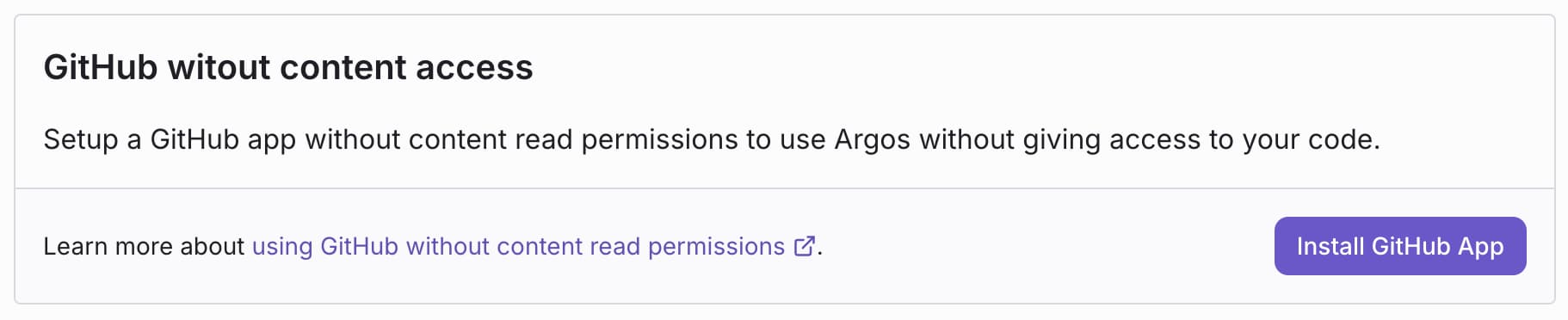 GitHub without content access settings in Argos